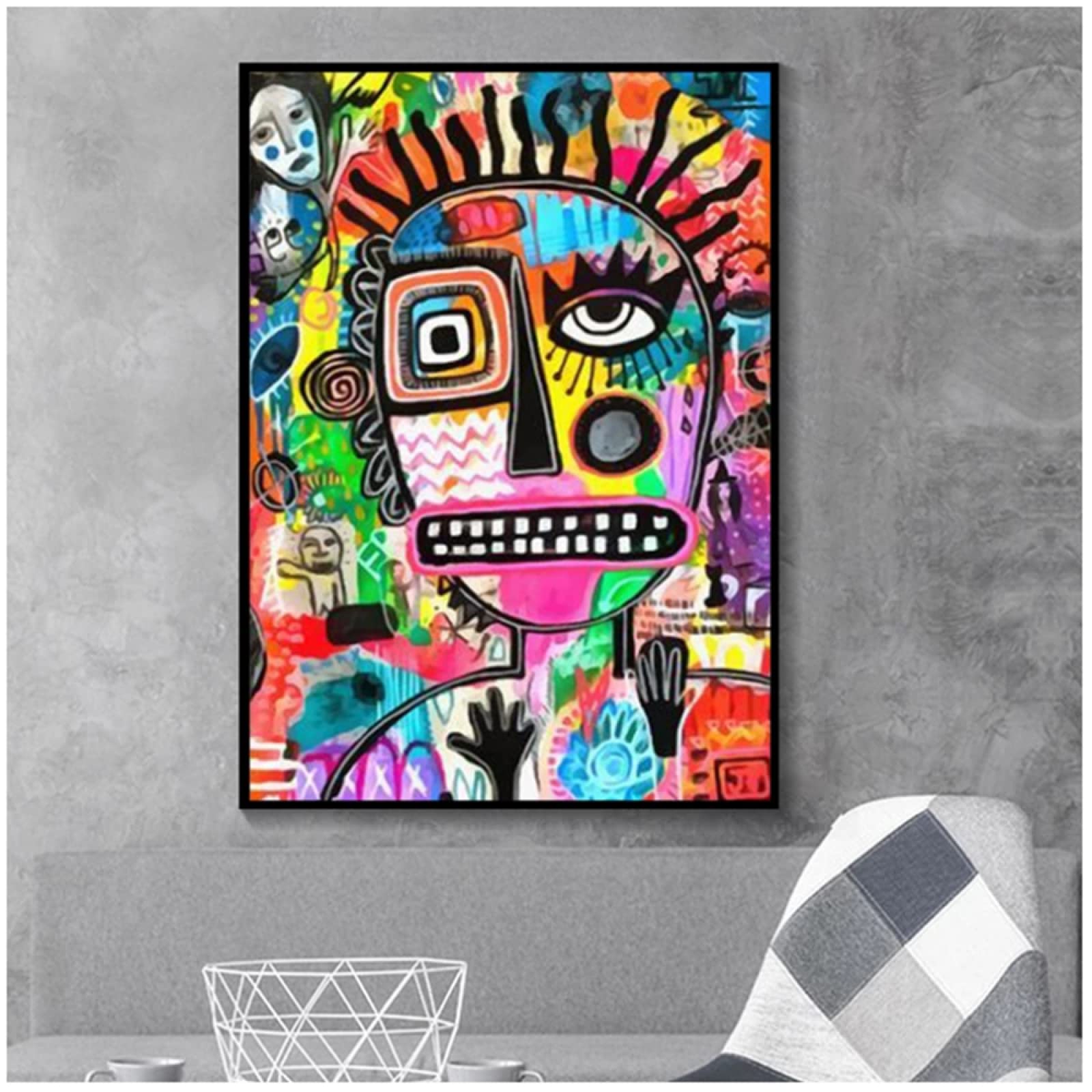 Amazon｜大きいサイズの現代抽象的な変な顔のキャンバスの絵画